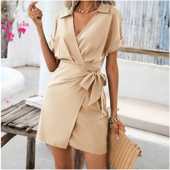 Dresses & Skirts - C Solid Surplice Batwing Sleeve Side Tie Dress